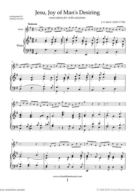 Bach Jesu Joy Of Man S Desiring Sheet Music For Violin And Piano