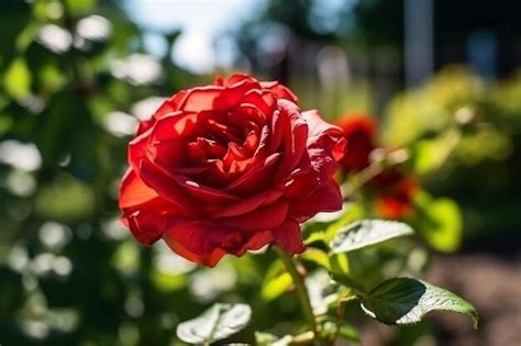 Premium Photo | A red rose in a garden