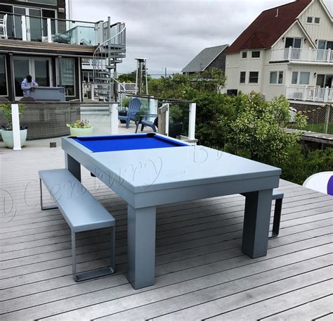 Custom Outdoor Pool Table W Optional Dining Top And Bench Set 100