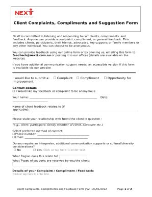 QR0031 Complaints Compliments And Feedback V2 Doc Doc Template PdfFiller