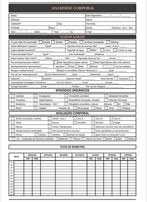 Ficha Anamnese Est Tica Corporal Miolo Em Arquivo Digital Nutri