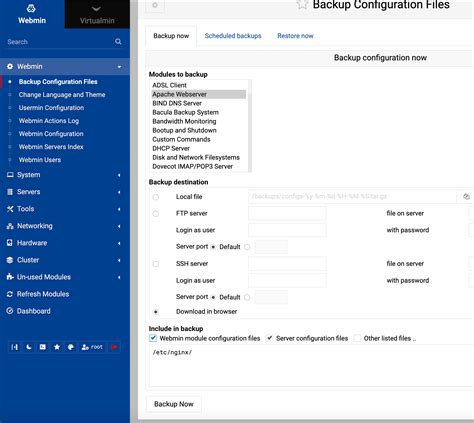 Backup Configuration Files Have No Nginx Webserver Option Webmin