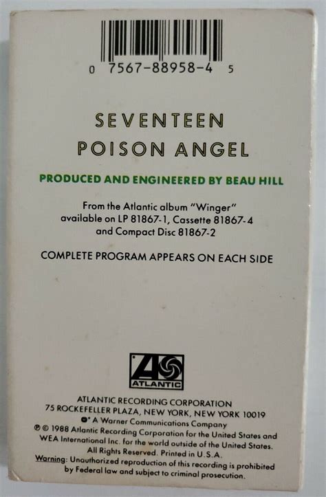 Winger Seventeen Poison Angel Audio Cassette Tape 1988 Rock Ships Fast