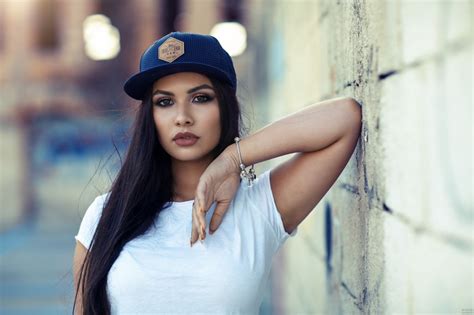 Women Portrait Wall Depth Of Field Long Hair Baseball Caps