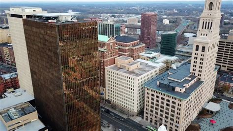 Hartford Connecticut Downtown Skyscrapers Continuous Aerial 4k Drone