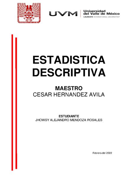 Unidad Estadistica Uvm Estadistica Descriptiva Maestro Cesar