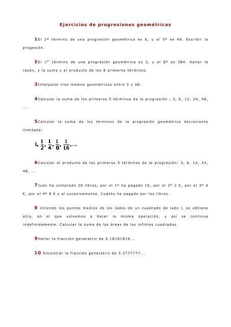 Ejercicios de progresiones geométricas Amolasmates