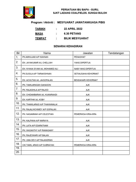 Borang Kehadiran Pdf