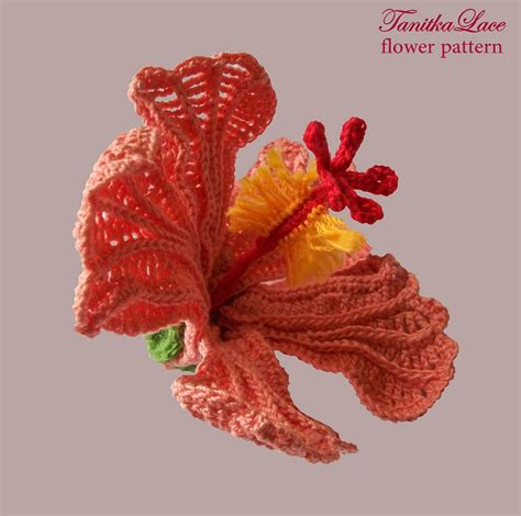 Pattern Hibiscus Realistic Crochet Flower How To Make Etsy