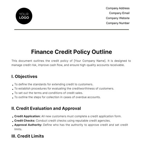 Free Finance Credit Policy Outline Template Edit Online And Download