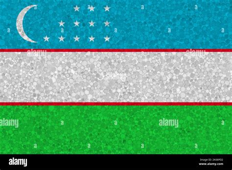 Flag Of Uzbekistan On Styrofoam Texture National Flag Painted On The