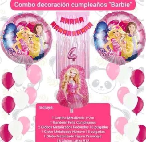 Combo Decoraci N Cumplea Os Globos Cortina Banderin Barbie Mercadolibre