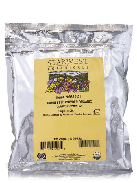 Starwest Botanicals Organic Cumin Seed Powder 1 Lb