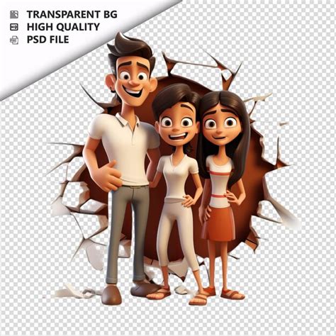 Família latina destructiva 3d estilo de desenho animado fundo branco PSD Premium