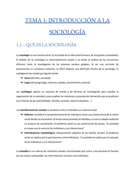 Tema 1 Introducción A La Sociologia Tema 1 IntroducciÓn A La