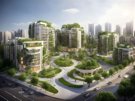 Premium AI Image Sustainable Urban Design Featuring Ecofriendly Elements