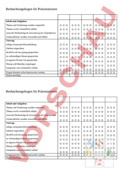 Arbeitsblatt Beobachtungsbogen F R Pr Sentationen Administration