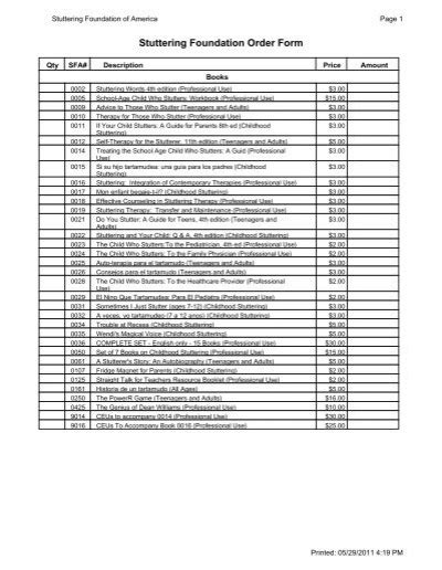 Stuttering Foundation Order Form Stuttering Foundation Of America