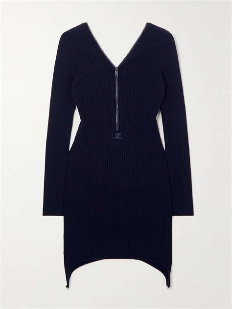 CourrÈges Zip Detailed Ribbed Knit Mini Dress Net A Porter