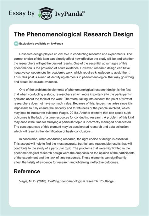 The Phenomenological Research Design Words Essay Example