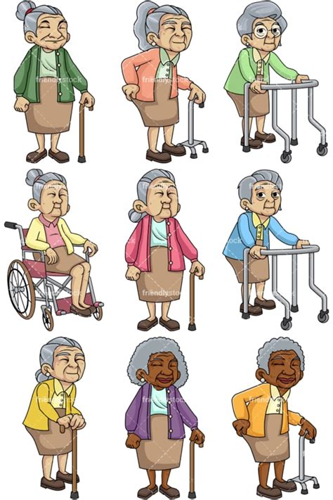 Old Woman With Walking Stick Cartoon Vector Clipart Friendlystock