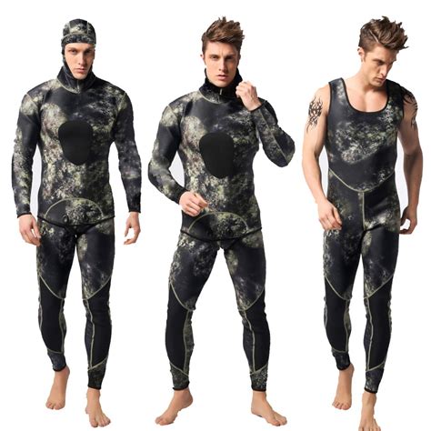 Men S Mm Scr Neoprene Warm Hooded Wetsuit Camouflage Rash Guard Diving