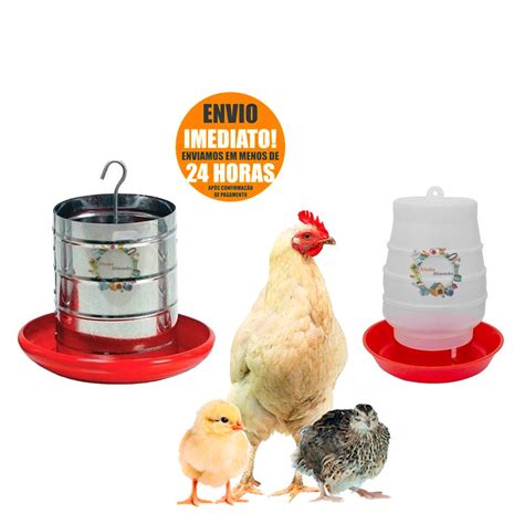 Kit 1 Comedouro Galvanizado 3kg 1 Bebedouro Automático Pendurar 2