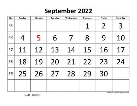 September Free Calendar Tempplate Free Calendar Template