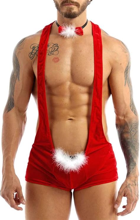 Jeatha Herren Body Samt Mankini Weihnachten Kost M Bodysuit Mit Fliege