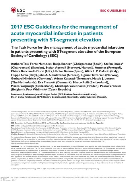 2017 Esc Guidelines For The Management Of Acute Myocardial Infarction