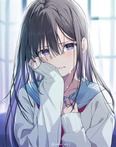 A girl crying alone, hiding her tear-stained face [Original] : r/Melanime