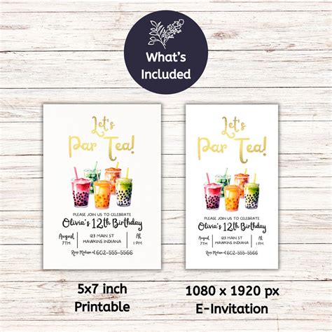 Boba Tea Birthday Invitation Template Par Tea Invitation Par Tea