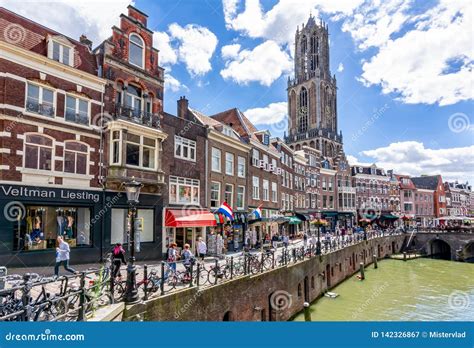 utrecht canals  dom tower   summer day netherlands editorial