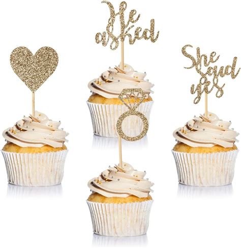 Amazon Donoter Pieces Light Gold Glitter Engagement Cupcake