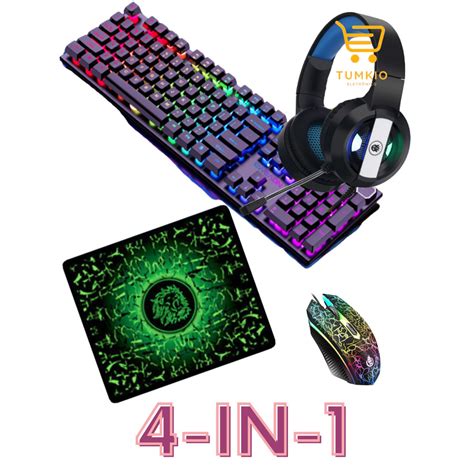 Kit In Teclado Fio Mouse Fio Gamer Fone Led Mouse Pad