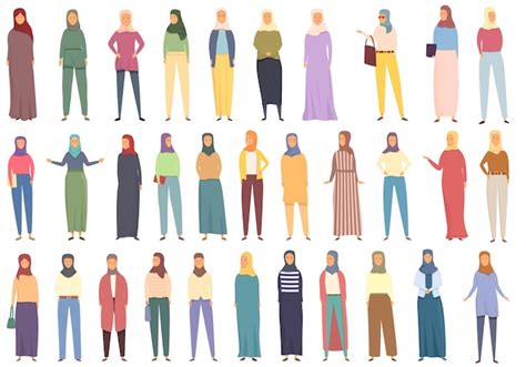 Premium Vector Muslim Fashion Icons Set Cartoon Vector Arab Casual