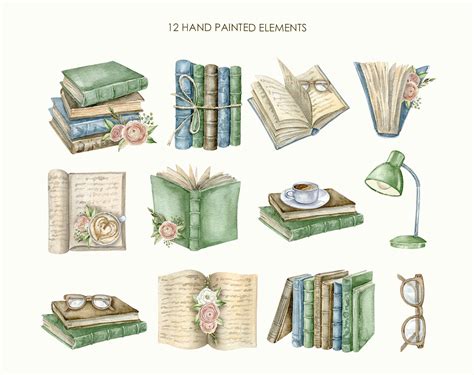 Watercolor Vintage Books Clipart Reading PNG 1112217 Illustrations