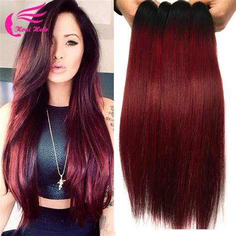 Ombre Hair Extensions 1b 99j Brazilian Straight Hair Burgundy Red Wine ...