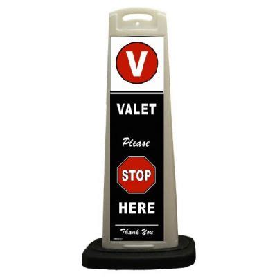 Valet White Vertical Panel Please Stop Here With Reflective Sign V