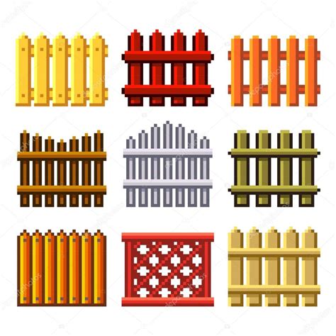 Pixel Fences For Games Icons Vector Set — Stock Vector © Andegraund548