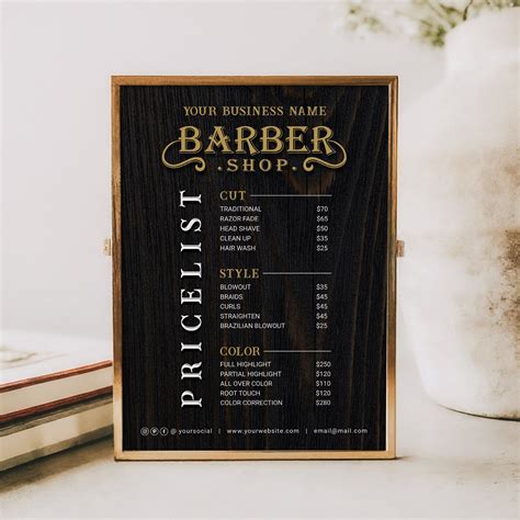 Barber Shop Price List Template, DIY Barbershop Pricelist Sign, Barber