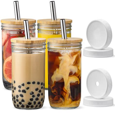 Amazon NETANY 4 Pack Glass Cups Set 24oz Mason Jar Drinking