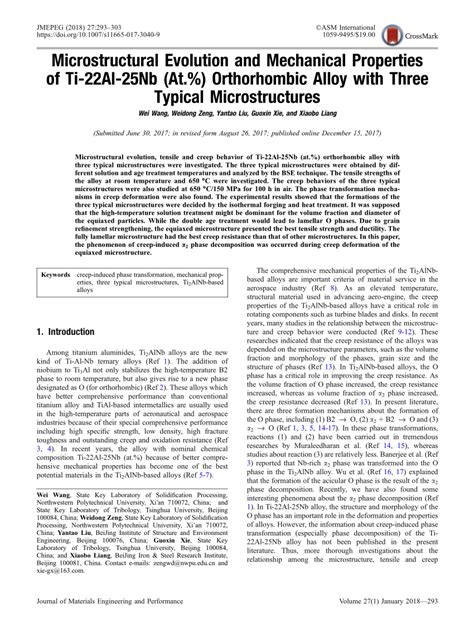 PDF Microstructural Evolution And Mechanical Properties Of Ti 22Al