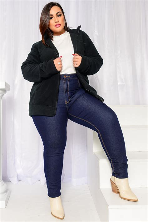 Jaqueta Plus Size Soft Z Per Preta Vk Moda Plus Size