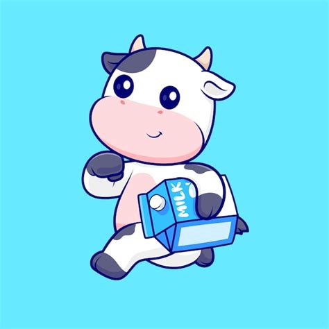 Free Vector Cute Cow Running With Milk Cartoon Vector Icon