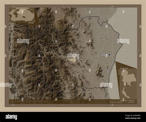 Phetchaburi Province Of Thailand Elevation Map Colored In Sepia Tones