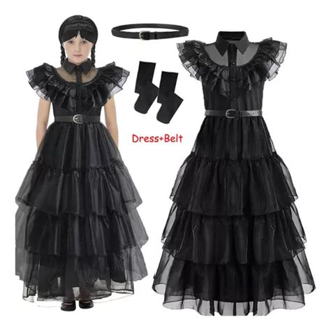 Vestido De Wednesday Merlina Addams Disfraz Negro Cosplay Baile Escolar