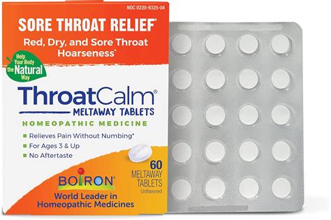 Boiron Throatcalm Tablets For Pain Relief From Red Dry Scratchy Sore Throats And