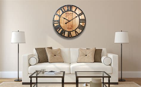 Westzytturm Vintage Wall Clock Wooden Frame Large Roman Numeral Rustic