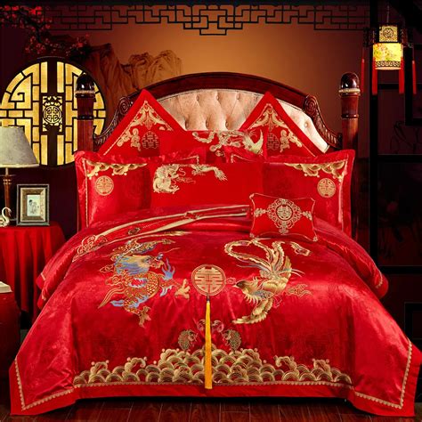 Chinese Wedding Red Bedding Set Asian Bedding With Dragon And Phoenix